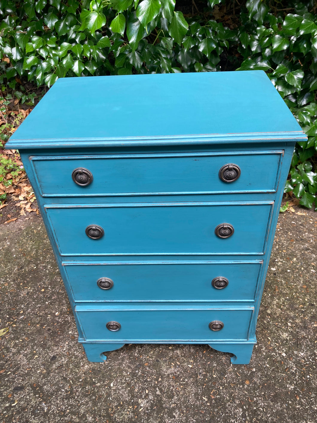 Turquoise Blue Painted Small Chest Of Four Drawers