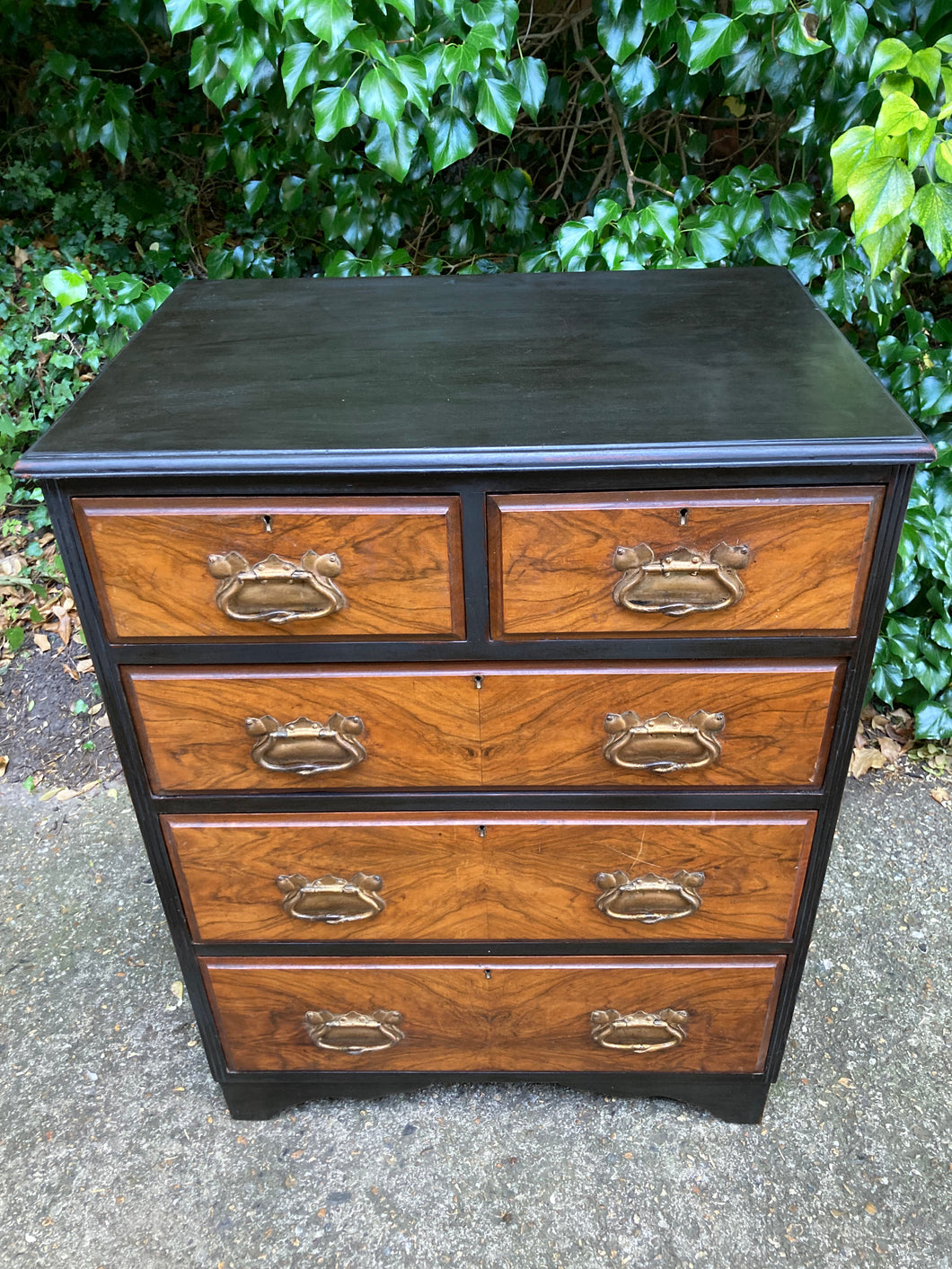 Vintage Partly Black Painted Walnut Chest Of Drawers