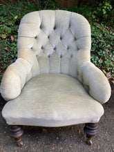 Load image into Gallery viewer, Victorian Button Back Armchair On Castors
