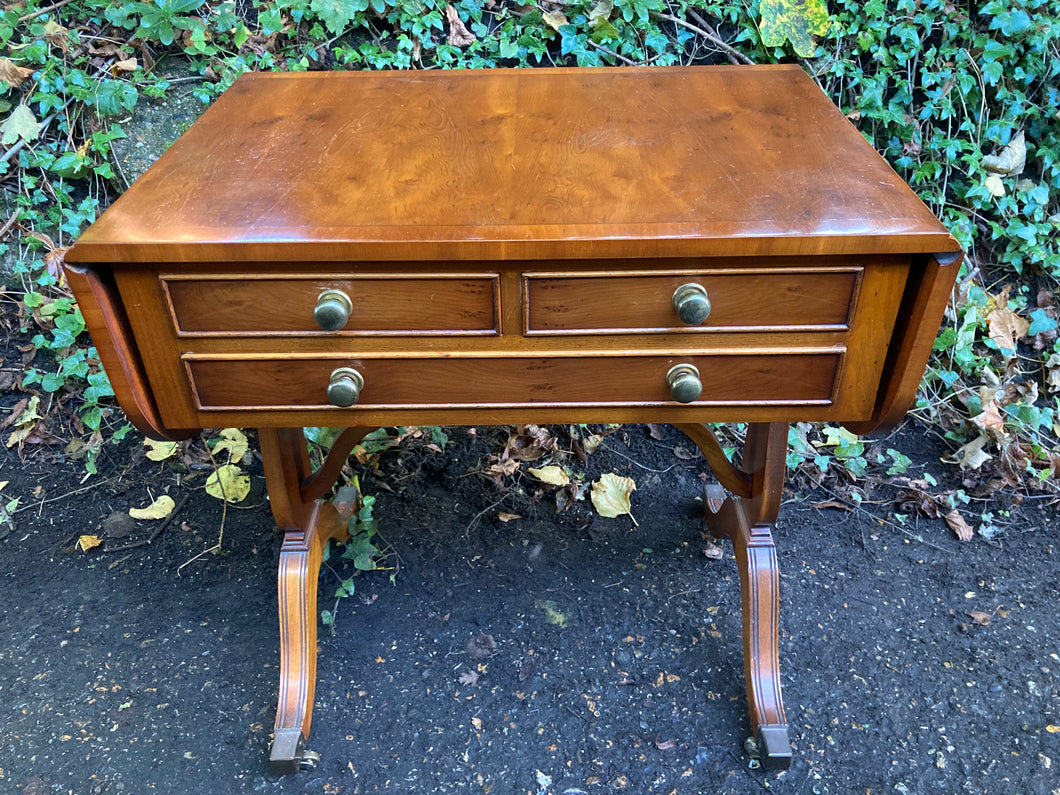 Bevan & Funnell Reprodux Yew Wood Extending Sofa Table Console Table Three Drawers