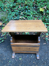 Load image into Gallery viewer, Vintage Solid Oak Side Table With Magazine Pocket
