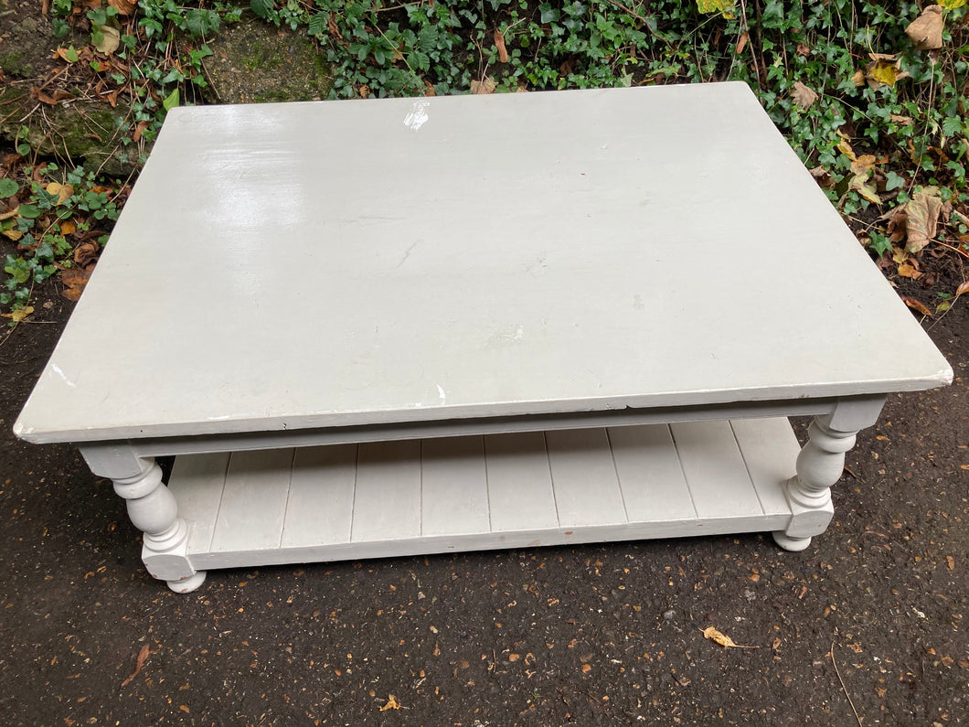 Cream Painted Large Coffee Table With A Shelf In Need Of Some TLC