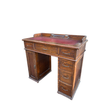 Load image into Gallery viewer, Small 1930&#39;s Leather Topped Kneehole Writing Desk With Inkwells from Selfridge &amp; Co
