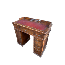 Load image into Gallery viewer, Small 1930&#39;s Leather Topped Kneehole Writing Desk With Inkwells from Selfridge &amp; Co
