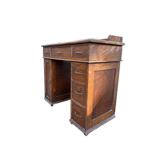 Load image into Gallery viewer, Small 1930&#39;s Leather Topped Kneehole Writing Desk With Inkwells from Selfridge &amp; Co
