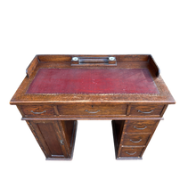 Load image into Gallery viewer, Small 1930&#39;s Leather Topped Kneehole Writing Desk With Inkwells from Selfridge &amp; Co
