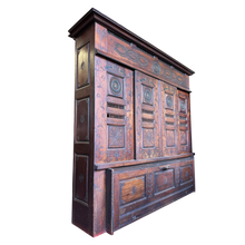 Load image into Gallery viewer, French Breton Wooden Armoire Cabinet, Hand Carved Antique French 1900’s, French Folk Art Cupboard Dresser
