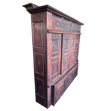 Load image into Gallery viewer, French Breton Wooden Armoire Cabinet, Hand Carved Antique French 1900’s, French Folk Art Cupboard Dresser
