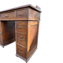 Load image into Gallery viewer, Small 1930&#39;s Leather Topped Kneehole Writing Desk With Inkwells from Selfridge &amp; Co
