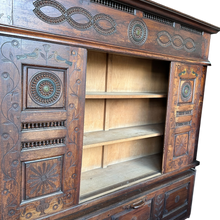 Load image into Gallery viewer, French Breton Wooden Armoire Cabinet, Hand Carved Antique French 1900’s, French Folk Art Cupboard Dresser
