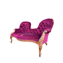 Load image into Gallery viewer, Quality Mid Victorian Double Camel-Back Walnut Framed Settee Chaise Sofa
