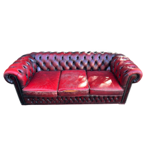 Load image into Gallery viewer, Read Leather Vintage Three Seater Button Backed Chesterfield Sofa
