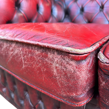 Load image into Gallery viewer, Read Leather Vintage Three Seater Button Backed Chesterfield Sofa
