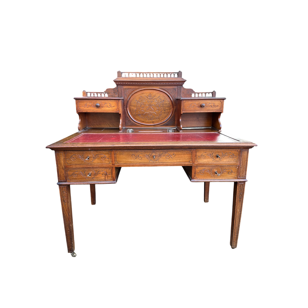 Early 20th Century Edwardian Writing Desk With Leather Top