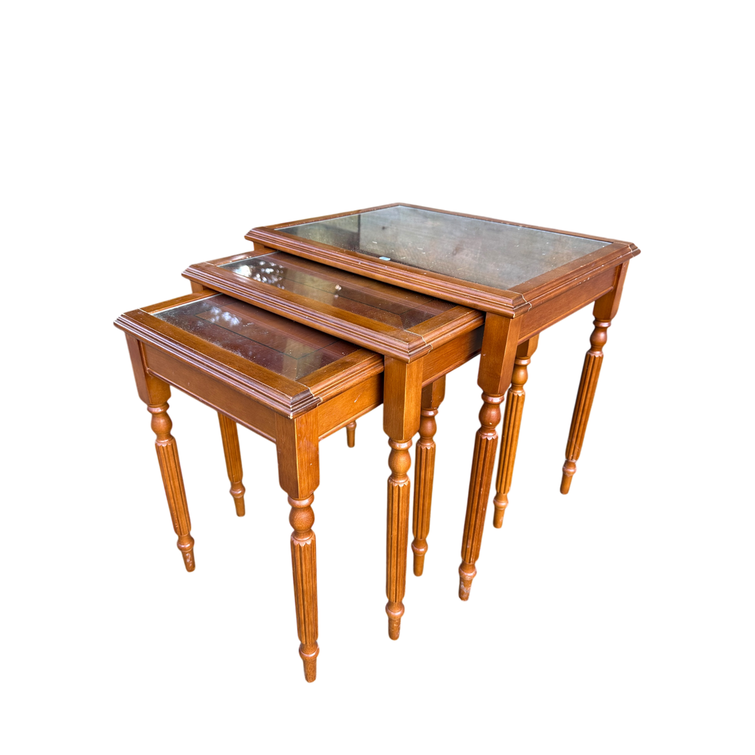 Reproduction Glass Topped Nest of Three Coffee Tables