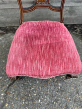 Load image into Gallery viewer, Low Edwardian Occasional Bedroom Chair With Intricate Inlay Detail And Red Upholstered Seat
